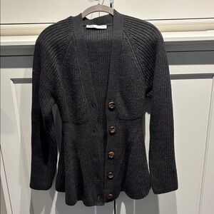 Zara Charcoal Gray Ribbed Button-Front Women's Cardigan